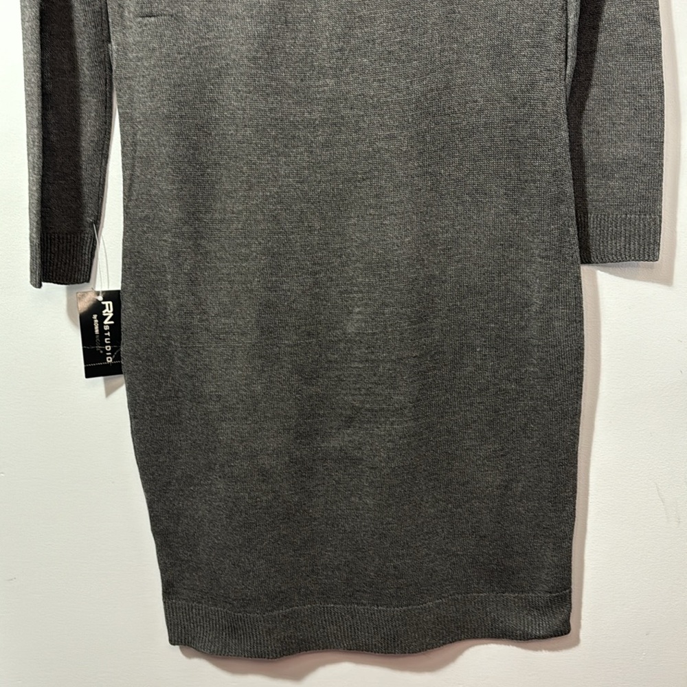 Ronni Nicole Sweater Dress, Faux Wrap Style, Buckle Detail, Gray, in Size M NWT - Picture 10 of 16